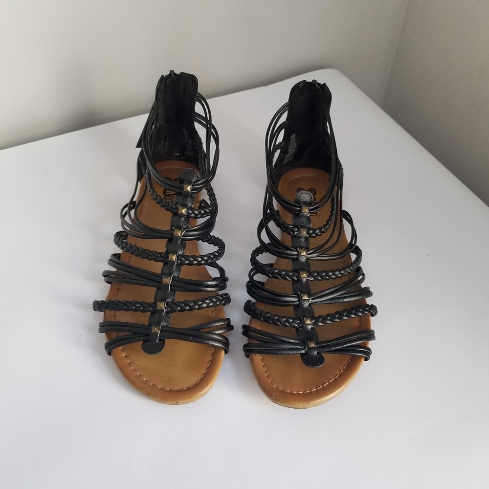 Brash Black Sandal Gladiator Faux Leather Size 7.5
